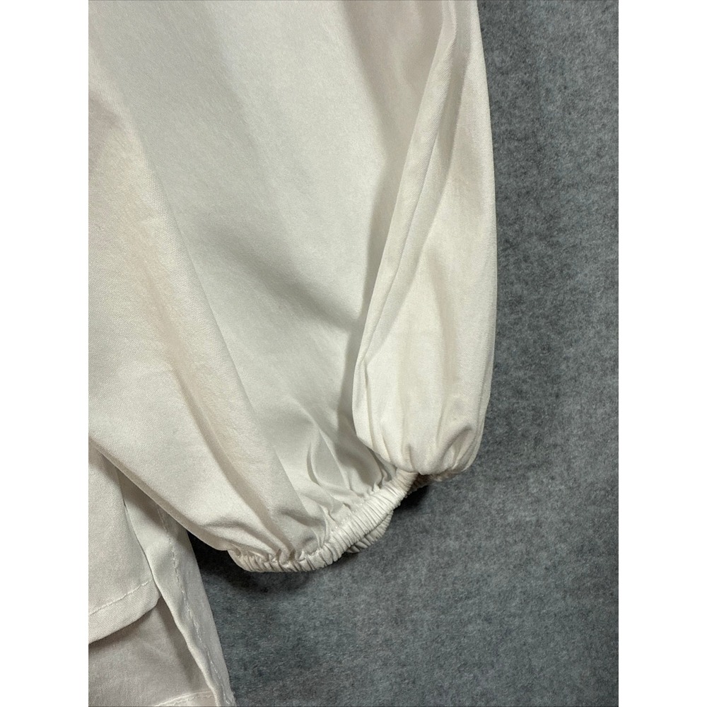 White Embroidered Lace Sleeve Button Front Blouse Women's Long Sleeve Top XS 0 - Picture 6 of 13